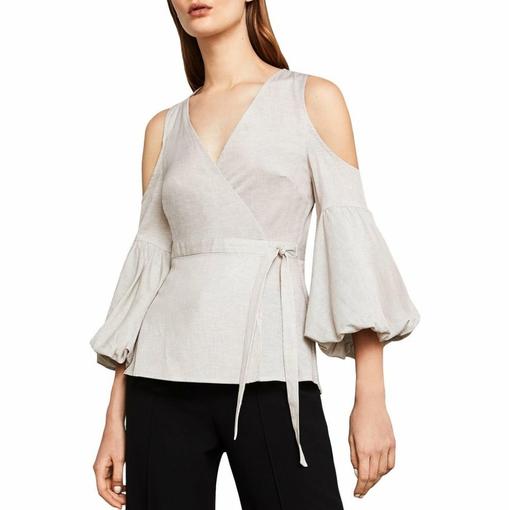 Bcbgmaxazria Pale khaki Combo Stripe Wrap top NWT